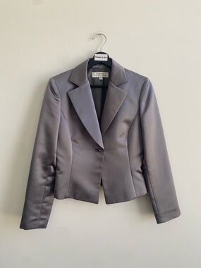 Tahari ASL Satin Gray Single-Button Tailored Blazer